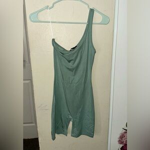 JLUXLABEL One Shoulder Sage Biker Shorts Jumpsuit